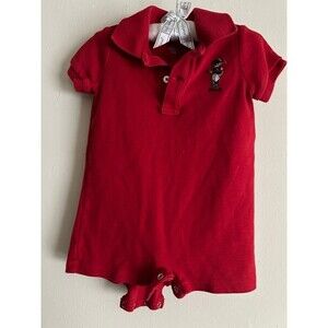 Ralph Lauren Polo Bear Romper 9M Red